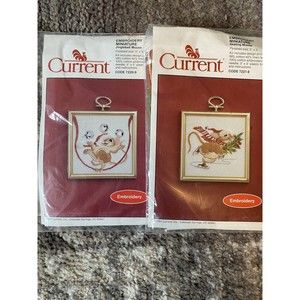 2 Vintage Sealed Current Embroidery Kits Jinglebell and Skating Mouse 3"x3"